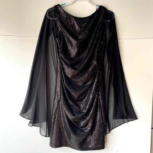 R&M Richards Black Sequin Glitter Formal Evening Prom Dress Lace Overlay, Sz 6 - Picture 2 of 9